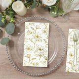 50 Pack White 2-Ply Paper Party Napkins with Gold Magnolia Flowers Print