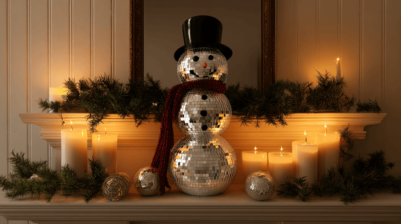 Mantel Display Disco Ball Snowman