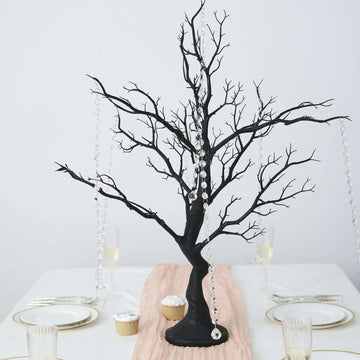 Manzanita Tree Centerpiece Black with 8 Acrylic Bead Chains - Easy Assembly Decorative Artificial Tree for Modern Weddings Parties & Event Displays 34"