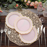 8inch Rose Gold Plastic Dessert Salad Plates, Disposable Tableware Round With Gold Scalloped Rim