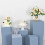 Set of 5 Dusty Blue Rectangular Stretch Fitted Pedestal Pillar Prop Covers