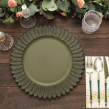 6 Pack | 13inch Matte Olive Green Sunflower Disposable Charger Plates