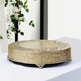 22inch Round Gold Embossed Cake Stand Riser, Matte Metal Cake Pedestal