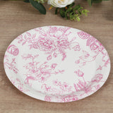 25 Pack 9" French Toile Paper Party Plates, Matte Pink and White Round Disposable Dinner Plates