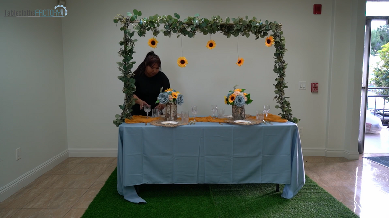 Person arranging the disposable dinnerware