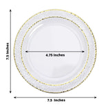 10 Pack | 7.5inch Clear Hammered Design Plastic Salad Plates With Gold Rim