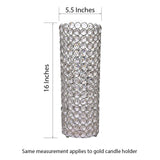 16inch Tall Metallic Silver Full Crystal Beaded Pillar Candle Holder Stand