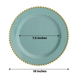 10 Pack Dusty Sage Disposale Party Plates with Gold Beaded Rim, Round Plastic Dinner Plates