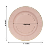 25-Pack Paper 10inch Round Dinner Plates in Dusty Rose Sunray Design with Gold Rim