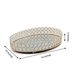 Gold Metal Crystal Beaded Mirror Oval Vanity Serving Tray, Decorative Tray Medium 14x10inch