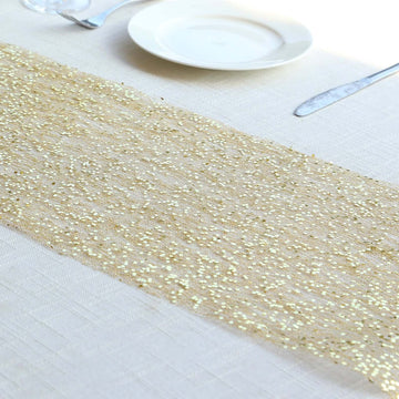 Mesh 11"x108" Table Runner Metallic Gold - Sequin Design for Convenient Event Decoration