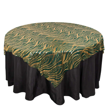 Mesh 72"x72" Table Overlay Square Tablecloth Hunter Emerald Green - Wave Embroidered Sequins Table Topper