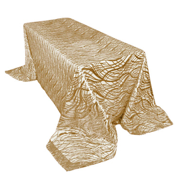 Mesh 90"x156" Rectangle Tablecloth Champagne - Wave Sequin Embroidered Table Cover