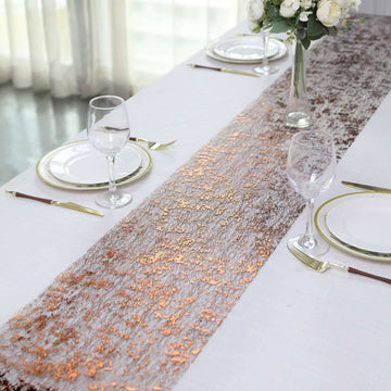 Mesh Polyester 108" Table Runner Roll Metallic Bronze - Distressed Foil Look Disposable Table Decor