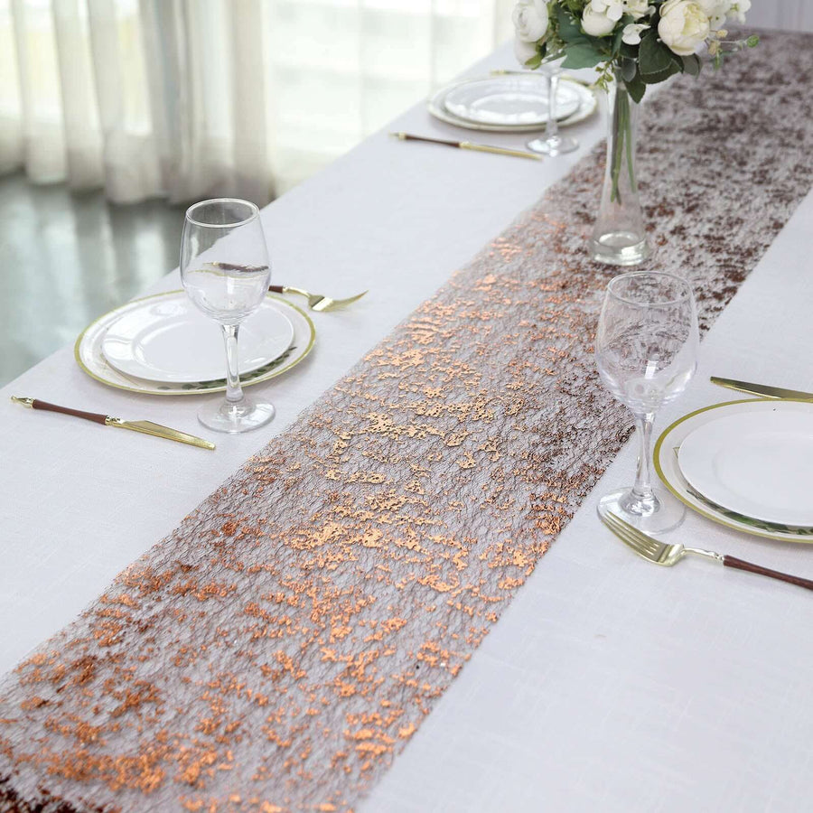 108inch Sparkly Metallic Bronze Foil Thin Mesh Polyester Table Runner - 25GSM