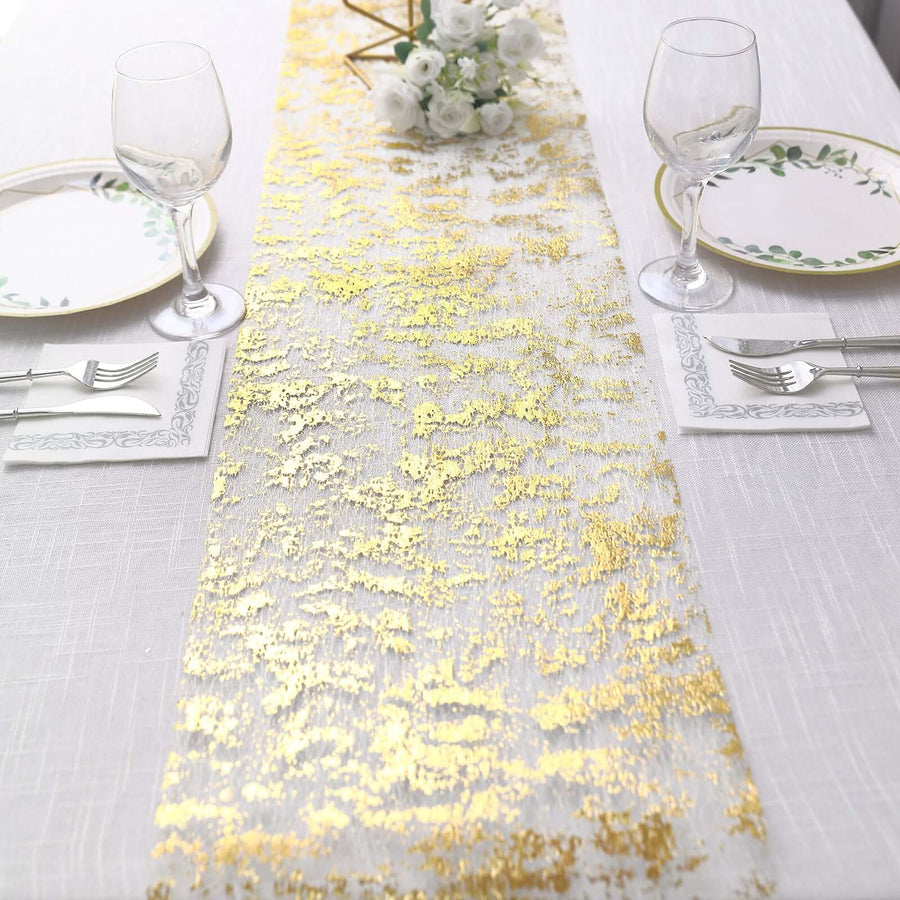 108inch Sparkly Metallic Gold Foil Thin Mesh Polyester Table Runner - 25GSM