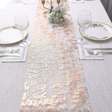 Mesh Polyester 108" Table Runner Roll Metallic Rose Gold - Distressed Foil Look Disposable Table Decor