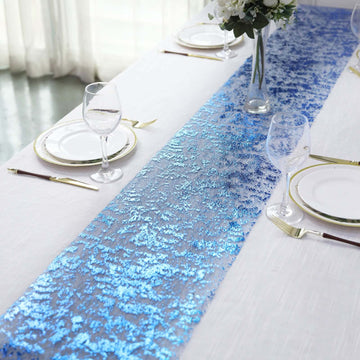 Mesh Polyester 108" Table Runner Roll Metallic Royal Blue - Distressed Foil Look Disposable Table Decor