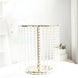 14" Round 16" Tall Metallic Gold Cake Stand, Cupcake Dessert Pedestal With Crystal Chains