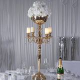 33inch Gold Metal 4 Arm Candelabra Votive Candle Holder, Flower Vase Bowl