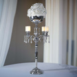 33inch Silver Metal 4 Arm Candelabra Votive Candle Holder, Flower Vase Bowl