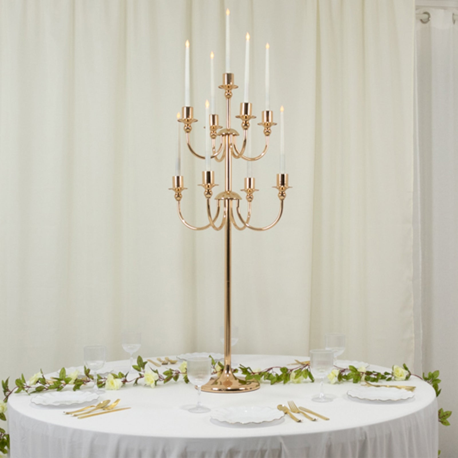 Metal Floor Candelabra Candle Holder, 9-Arm Vintage Taper Stand Gold Table Centerpiece for Weddings & Parties 46" Tall