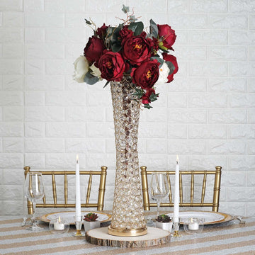 Metal Hurricane Floral Vase Centerpiece Metallic Gold with Crystal Beaded Design - Table Decorative Stand 24"