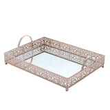 Fleur De Lis Rose Gold/Blush Metal Decorative Vanity Serving Tray with handles