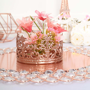 Metal Princess Crown Cake Topper Rose Gold - Exquisite Cake Centerpiece Decor for Quinceañeras Bridal Showers & Fairytale-Themed Events 2"