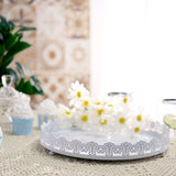 12inch White Premium Metal Decorative Vanity Serving Tray, Round With Embellished Rims