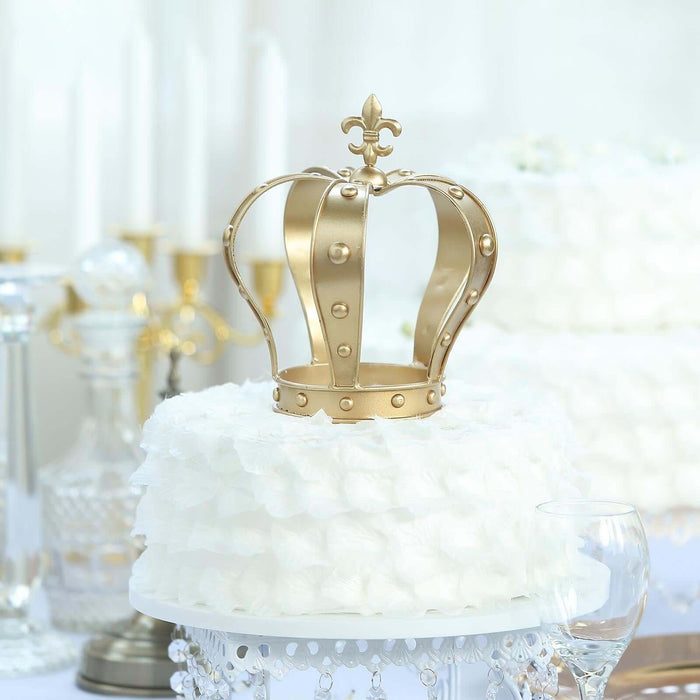 8inch Gold Metal Fleur-De-Lis Top Royal Crown Cake Topper, Centerpiece