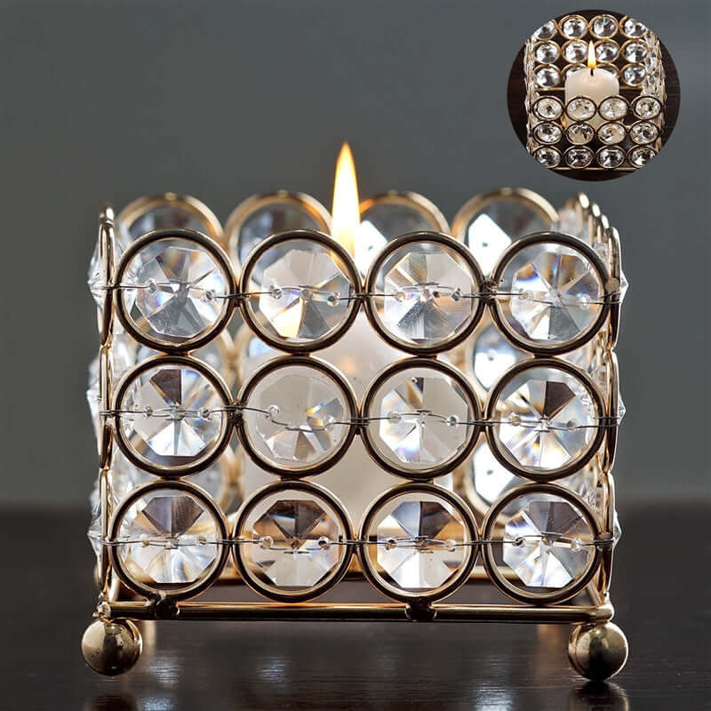 3inch Shiny Gold Metal Square Votive Tealight Candle Holder, Multipurpose Table Vase