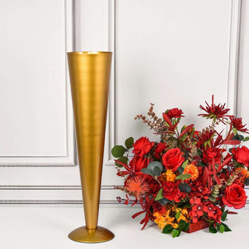 Metal Trumpet Vase Brushed Gold - Durable Design for Stylish Wedding Decor 28"