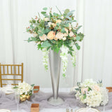 28Inch Tall Brushed Silver Metal Trumpet Flower Vase Wedding Centerpiece