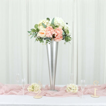 Metal Trumpet Vase Brushed Silver - Durable Design for Stylish Wedding Displays 24"