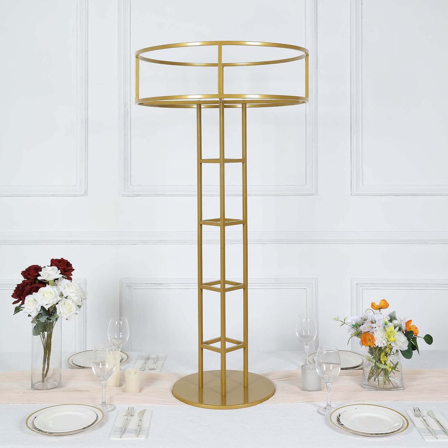 46inch Tall Gold Metal Grand Halo Top Flower Display Stand Pedestal, Large Open Frame