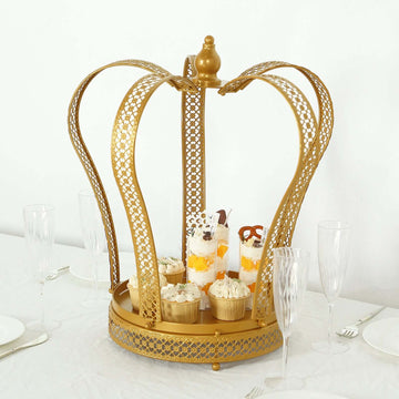 Metal Wedding Cupcake Stand Gold Princess Crown Style - Stunning Dessert Display Holder Centerpiece for Upscale Weddings & Special Occasions 19"