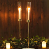 2 Pack | 24inch Gold Metal Clear Glass Hurricane Candle Stands, With Glass Chimney Candle Shades