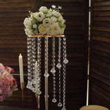 24inch Gold Metal Flower Stand Wedding Centerpiece Acrylic Beaded Chains, Crystal Flower Pedestal