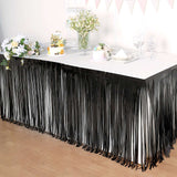 30inch x 9FT Metallic Foil Fringe Table Skirt, Self Adhesive Party Table Skirt - Black