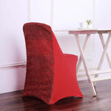 Red Spandex Stretch Folding Chair Cover, Fitted Chair Cover with Metallic Shimmer Tinsel Back