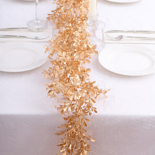 Elevate Your Event with the Metallic Gold Artificial Boxwood Leaf Hanging Vine