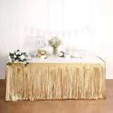 30inch x 9FT Metallic Foil Fringe Table Skirt, Self Adhesive Party Table Skirt - Matte Gold