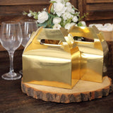 25 Pack | Metallic Gold Candy Gift Tote Gable Boxes, Party Favor Treat Bags