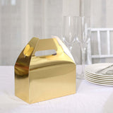 25 Pack | Metallic Gold Candy Gift Tote Gable Boxes, Party Favor Treat Bags