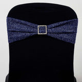 5 Pack | Navy Blue Metallic Shimmer Tinsel Spandex Chair Sashes