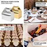 25 Pack | Metallic Gold Candy Gift Tote Gable Boxes, Party Favor Treat Bags