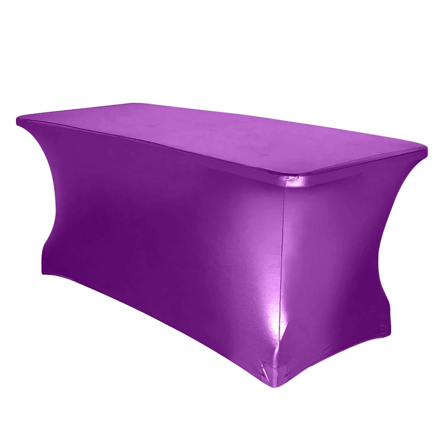 6FT Metallic Purple Rectangular Stretch Spandex Table Cover