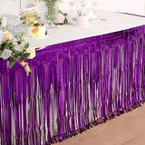 30inch x 9ft Purple Metallic Foil Fringe Table Skirt, Tinsel Table Skirt