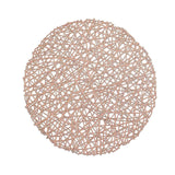 6 Pack Rose Gold Vinyl Placemats, Decorative Woven Non-Slip Round Table Mats 15"